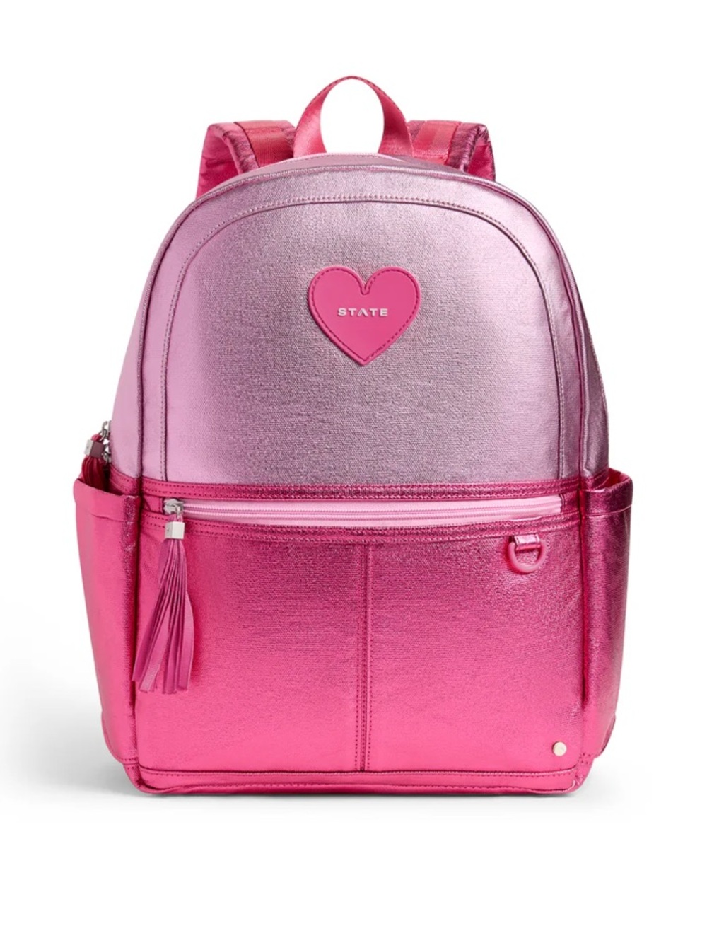 NWT STATE Pink/Hot Pink Colorblock with Heart Detail Kane Double Pocket Backpack